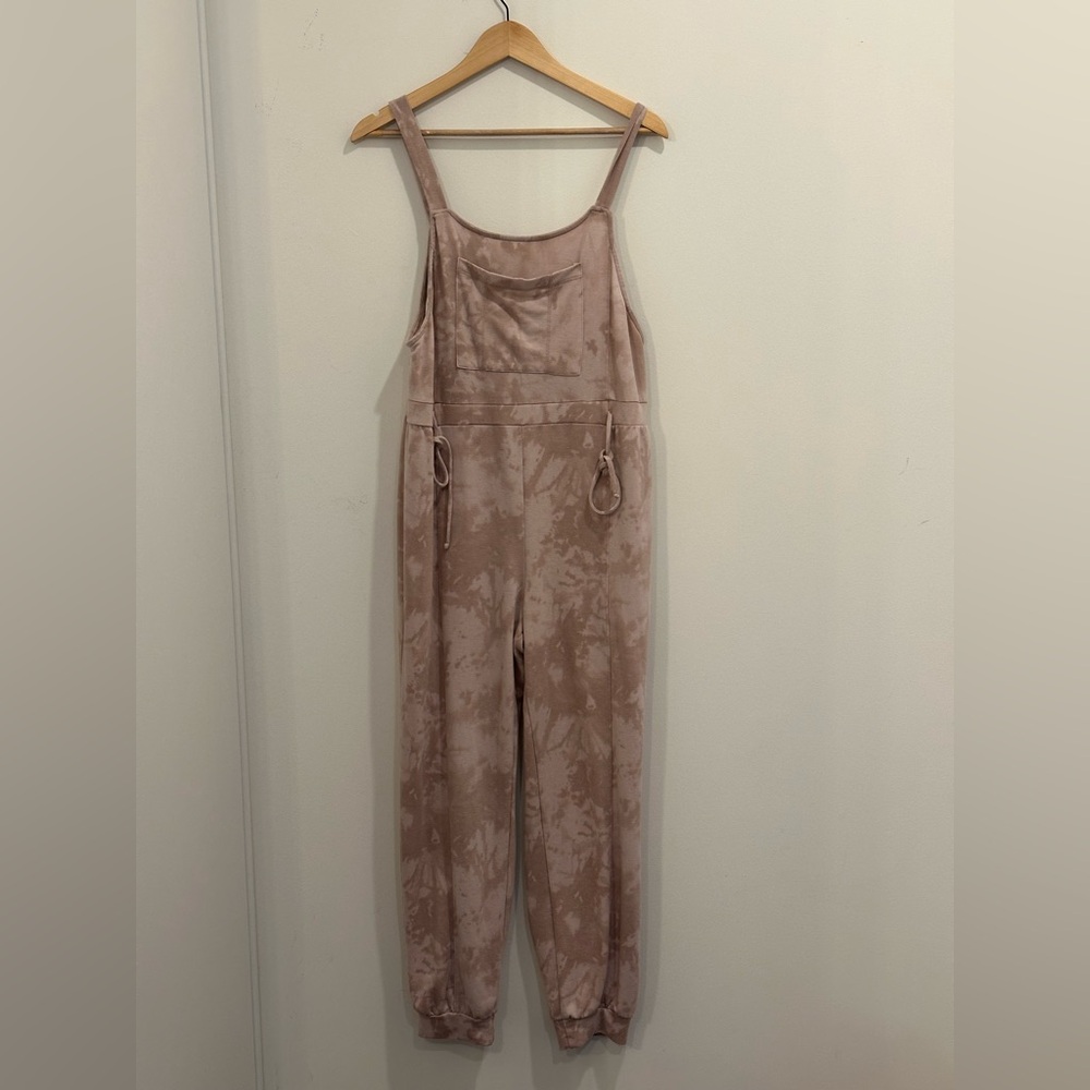 Anthropologie Saturday Sunday Pink/Mauve Tie-dye Sweatshirt Material Jumpsuit